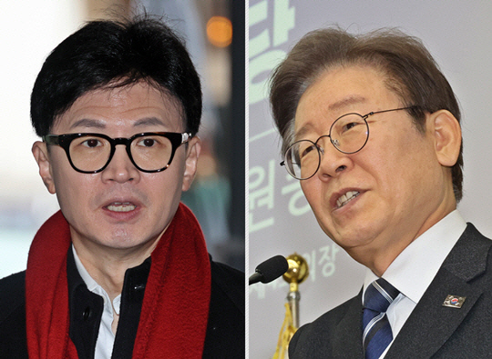 왼쪽부터 한동훈 국민의힘 비상대책위원장, 이재명 더불어민주당 대표.<연합뉴스 사진 갈무리>